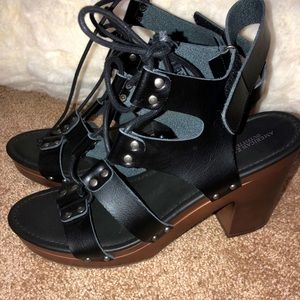 NEW American Eagle Blck Lace Wrap Tie Heels